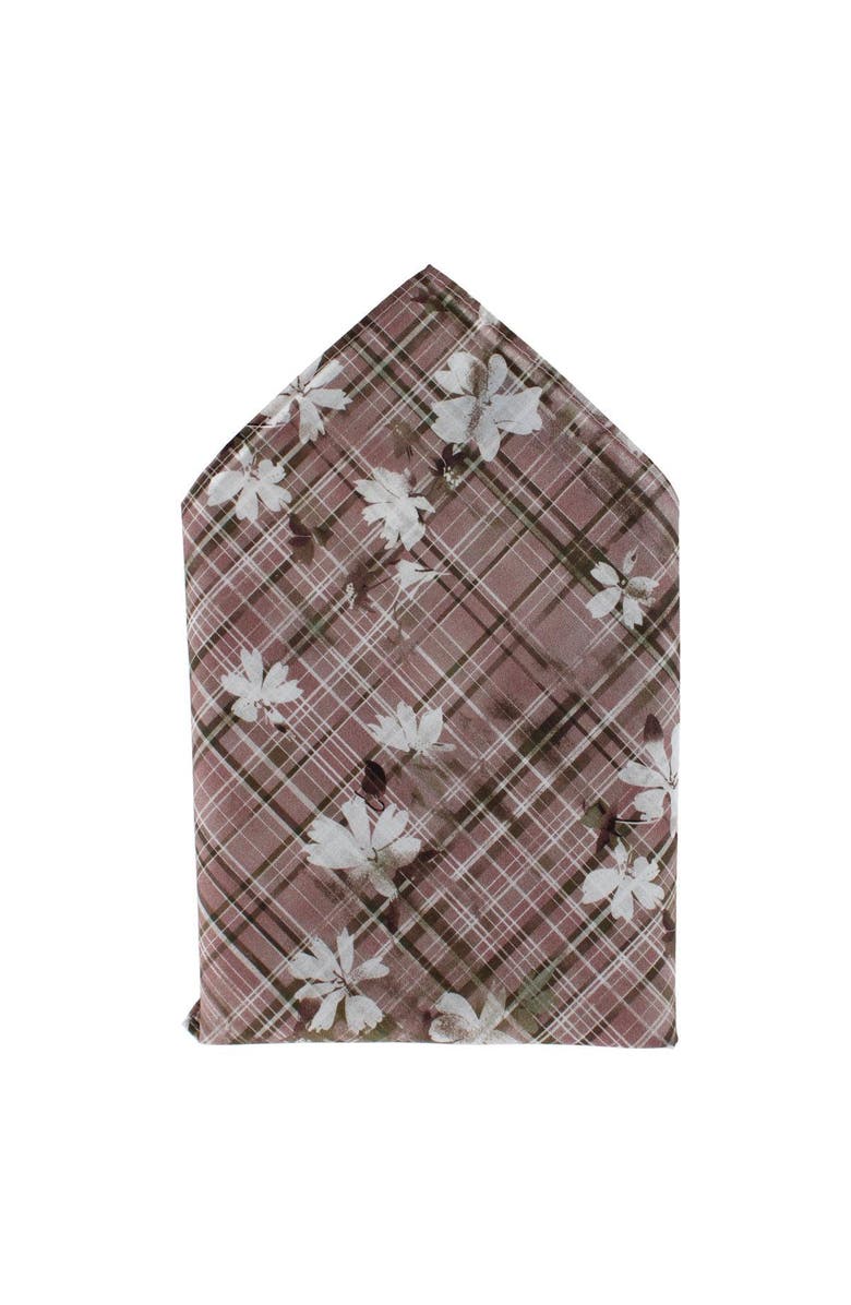 Ascentix Floral and Plaid Cotton Handkerchief, Main, color, Grey, White, And Black