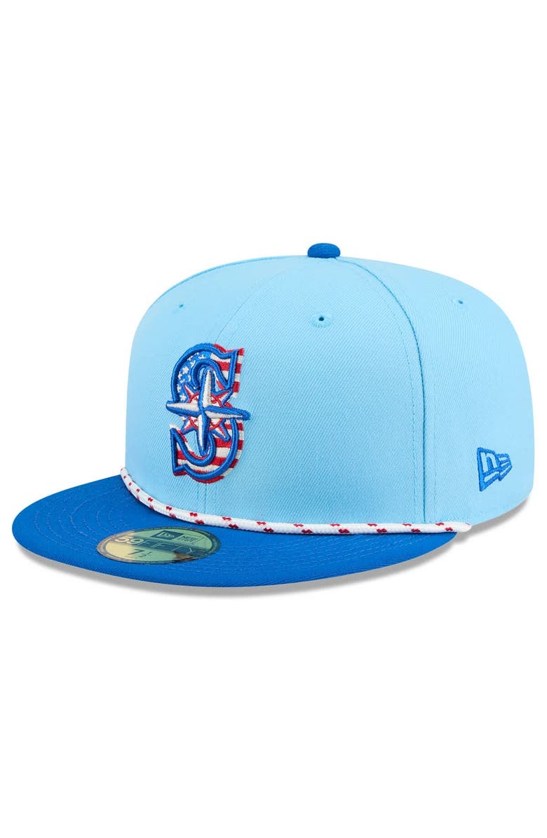 New Era Men's New Era Light Blue/Blue Seattle Mariners 2025 Fourth of July 59FIFTY Fitted Hat, Main, color, 