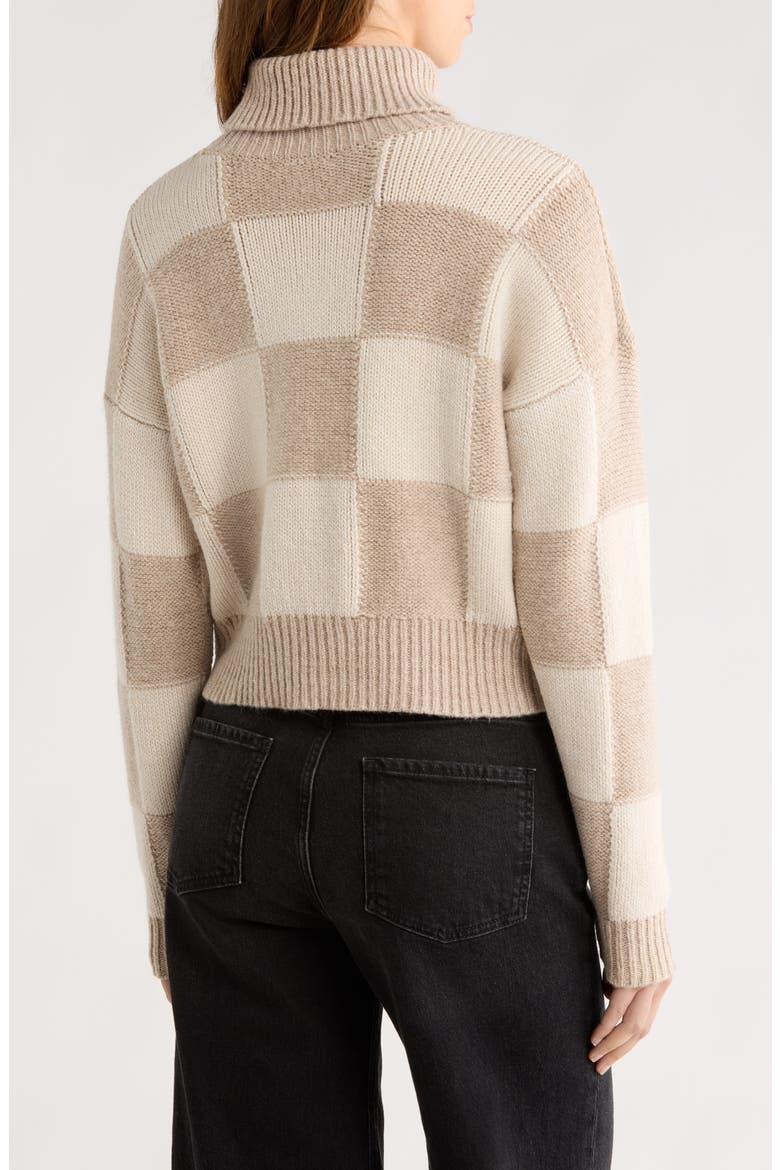 Thea Check Crop Turtleneck Sweater, Alternate, color, PALE OAK WHITE/ BROWN