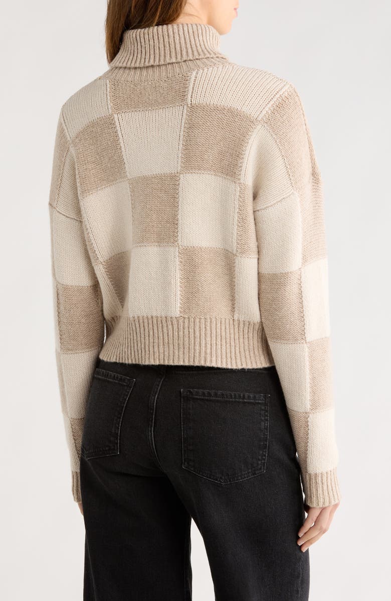Splendid Thea Check Crop Turtleneck Sweater, Alternate, color, Pale Oak White/ Brown