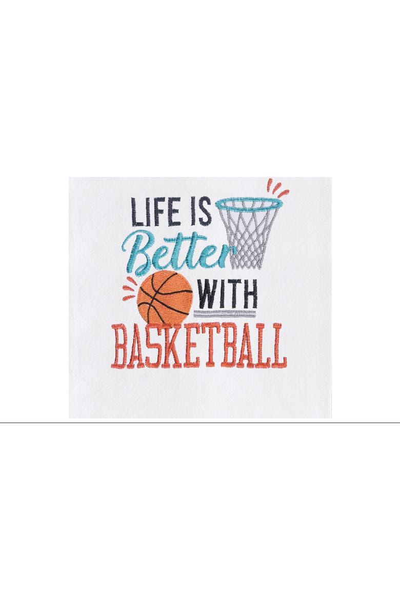 Life With Basketball Embroidered Cotton Flour Sack Kitchen Towel, Alternate, color, Orange
