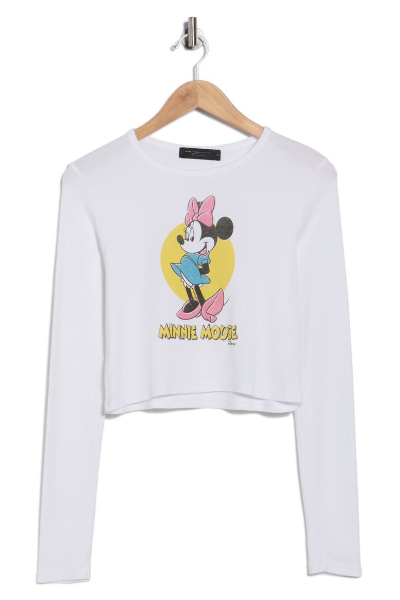 x Disney® Minnie Mouse Crop Long Sleeve Graphic T-Shirt, Alternate, color, WHITE