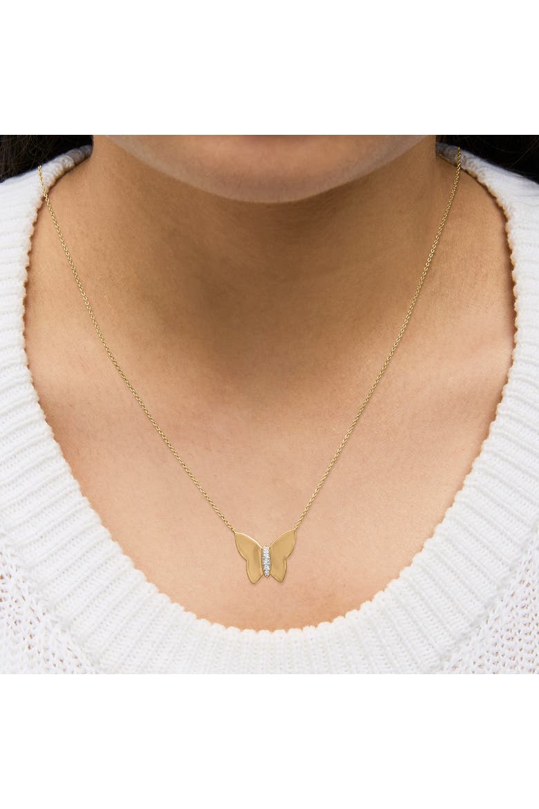 Gold Vermeil Diamond Accent Butterfly Pendant Necklace, Alternate, color, Silver