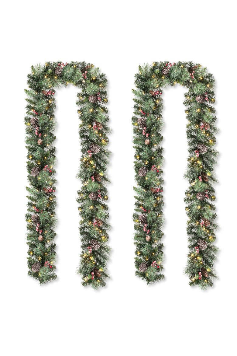 Set of 2 Illuminated Artificial Christmas Garlands, Main, color, Greenery Green