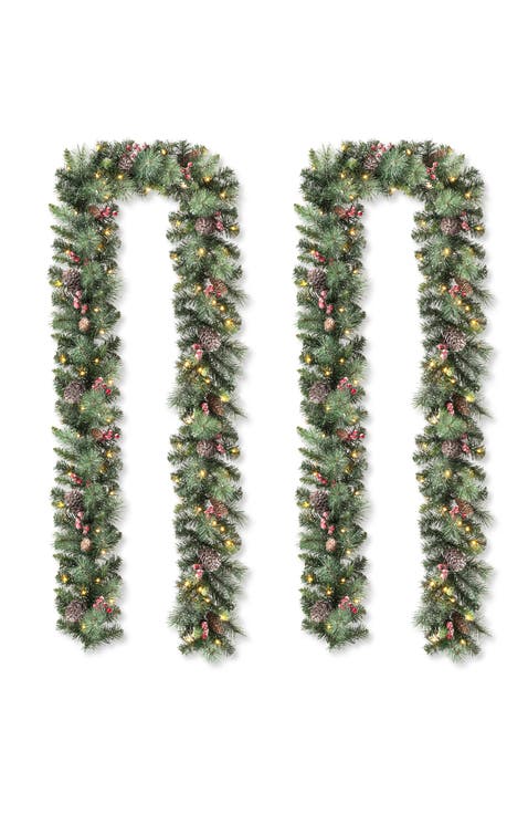 Set of 2 Illuminated Artificial Christmas Garlands