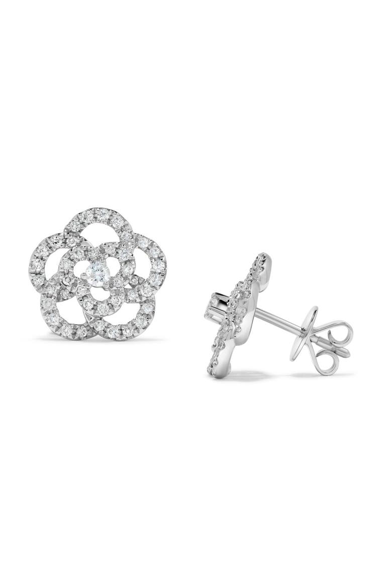 Floral Diamond Stud Earrings in 18K White Gold, Main, color, 18K White Gold