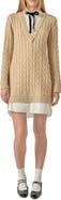 English Factory Mixed Media Cable Stitch Long Sleeve Sweater Dress