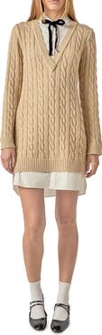 English Factory Mixed Media Cable Stitch Long Sleeve Sweater Dress