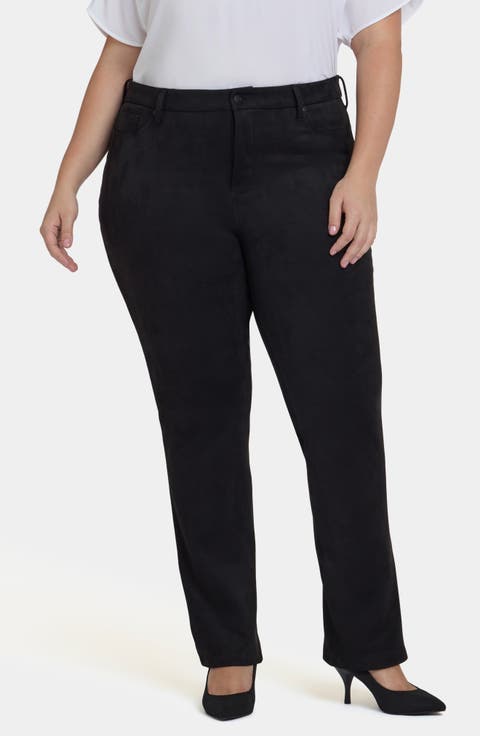 Marilyn High Waist Straight Leg Faux Suede Pants (Plus)