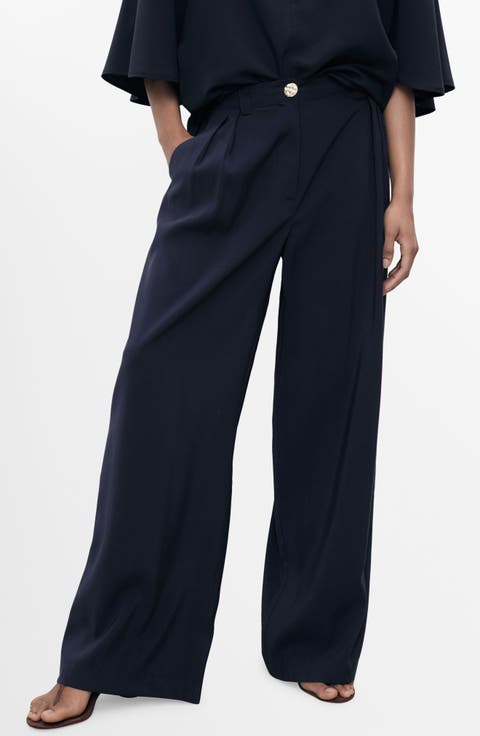Pleated Straight Leg Ankle Pants