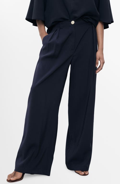 Mango Pleated Straight Leg Ankle Pants In Blue