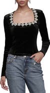 Avec Les Filles Jewel Embellished Velour Top