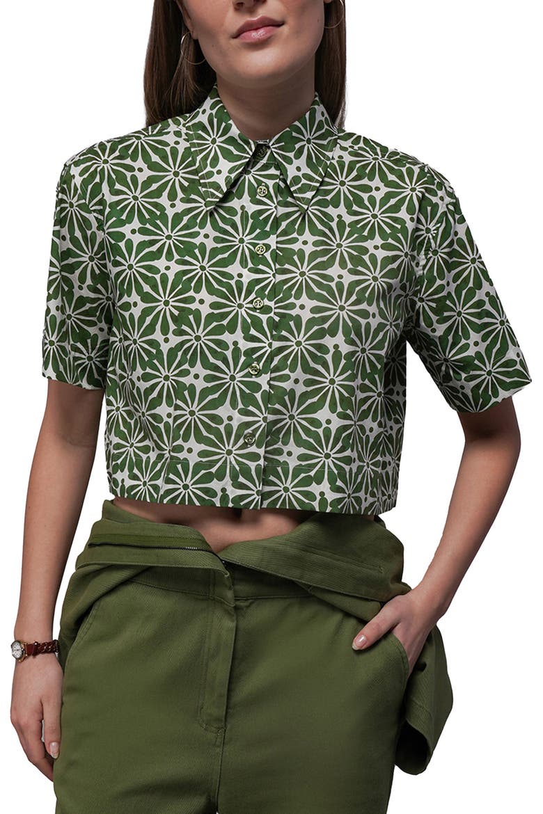 The Essential Cropped Button Up, Main, color, TALAVERA MOSS GREEN