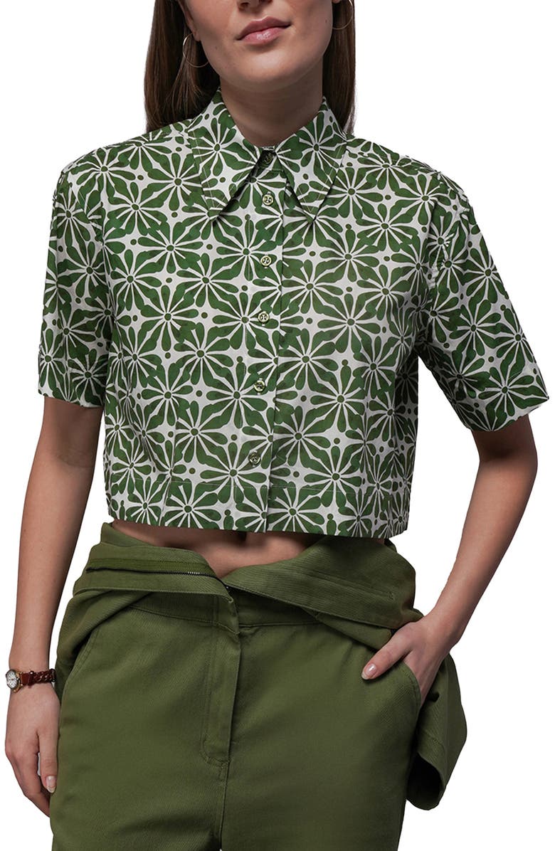 WILDFANG The Essential Cropped Button Up, Main, color, Talavera Moss Green