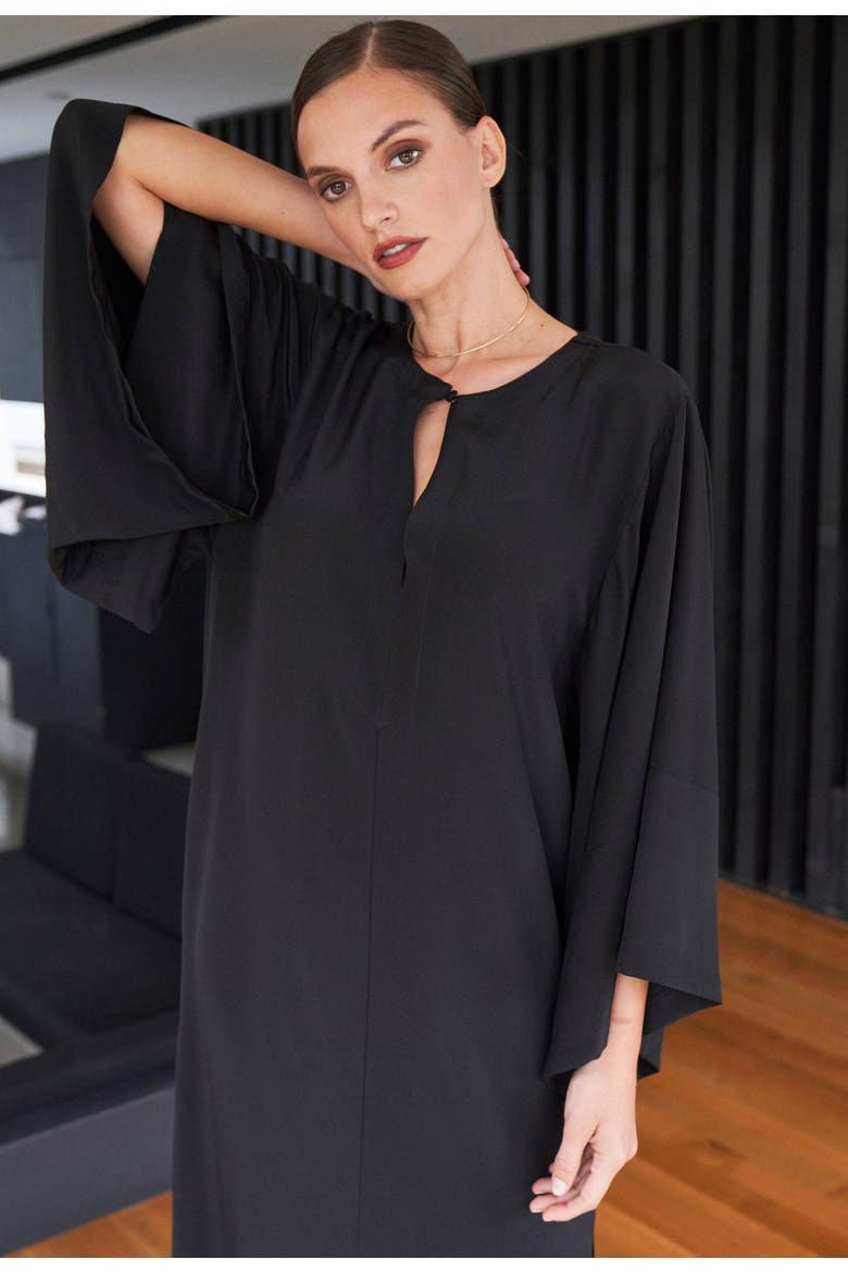 Wide Sleeve Silk Tunic Dress, Alternate, color, Black