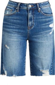 Bayeas Raw Hem High Waist Knee Length Denim Shorts