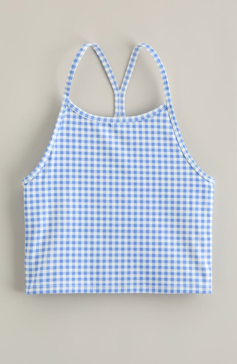 Zella Girl Kids' Ace Racerback Tank, Main, color, Blue Hydrangea Gia Gingham