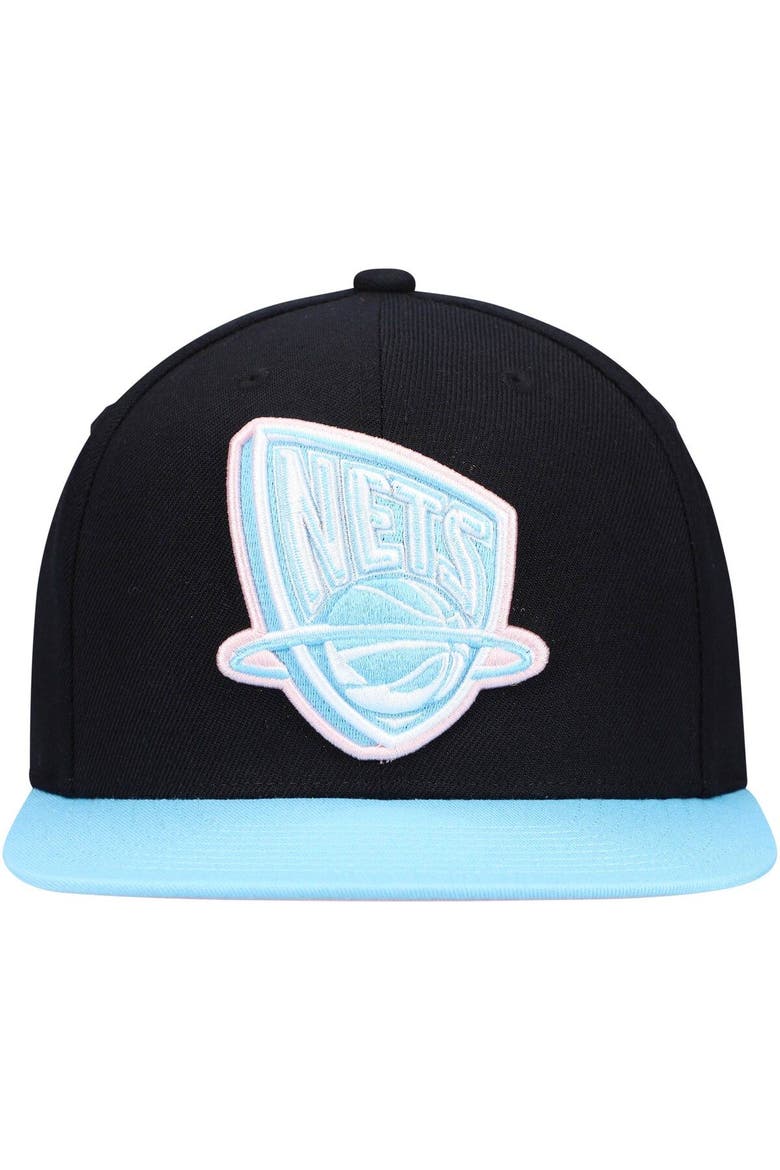 Men's Mitchell & Ness Black/Light Blue New Jersey Nets Pastel Snapback Hat, Alternate, color, Black