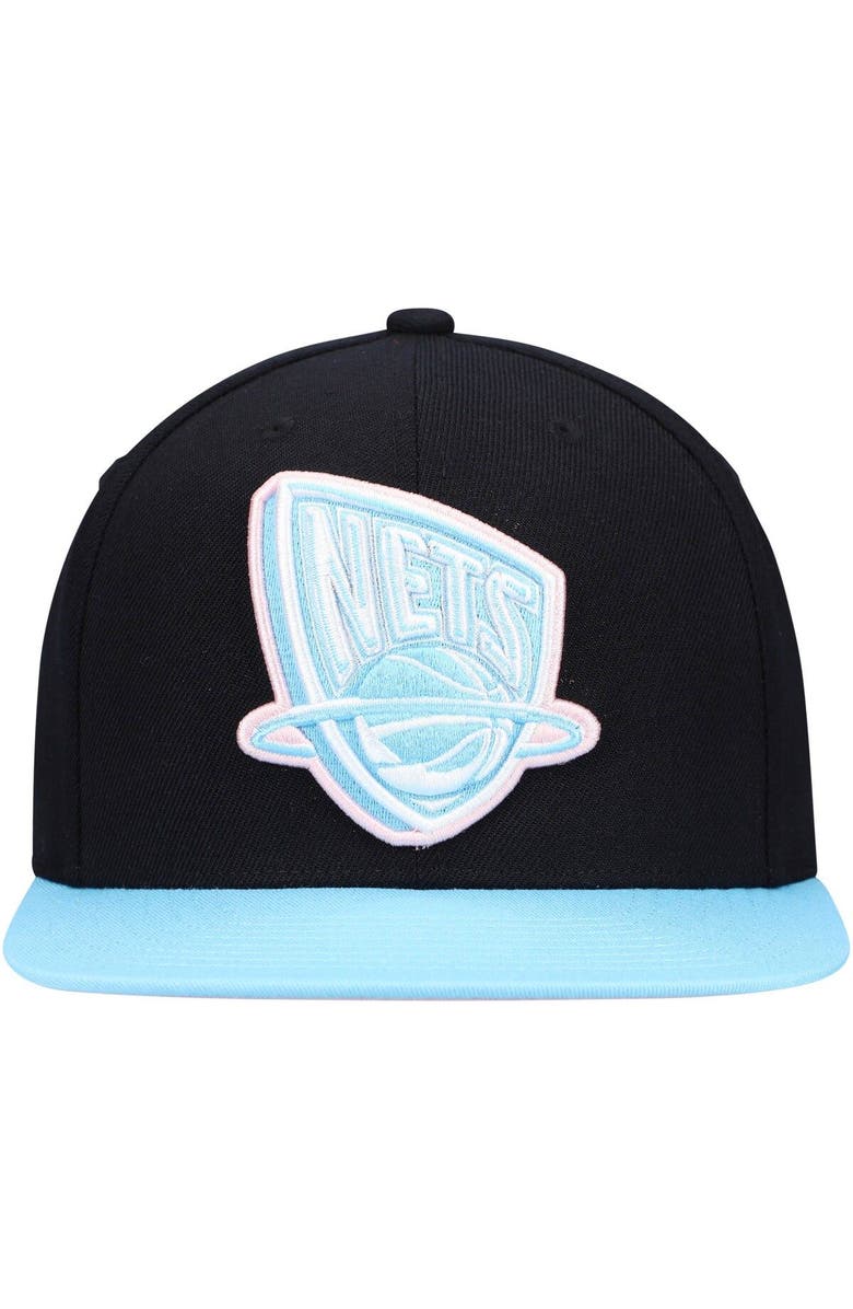 Mitchell & Ness Men's Mitchell & Ness Black/Light Blue New Jersey Nets Pastel Snapback Hat, Alternate, color,
