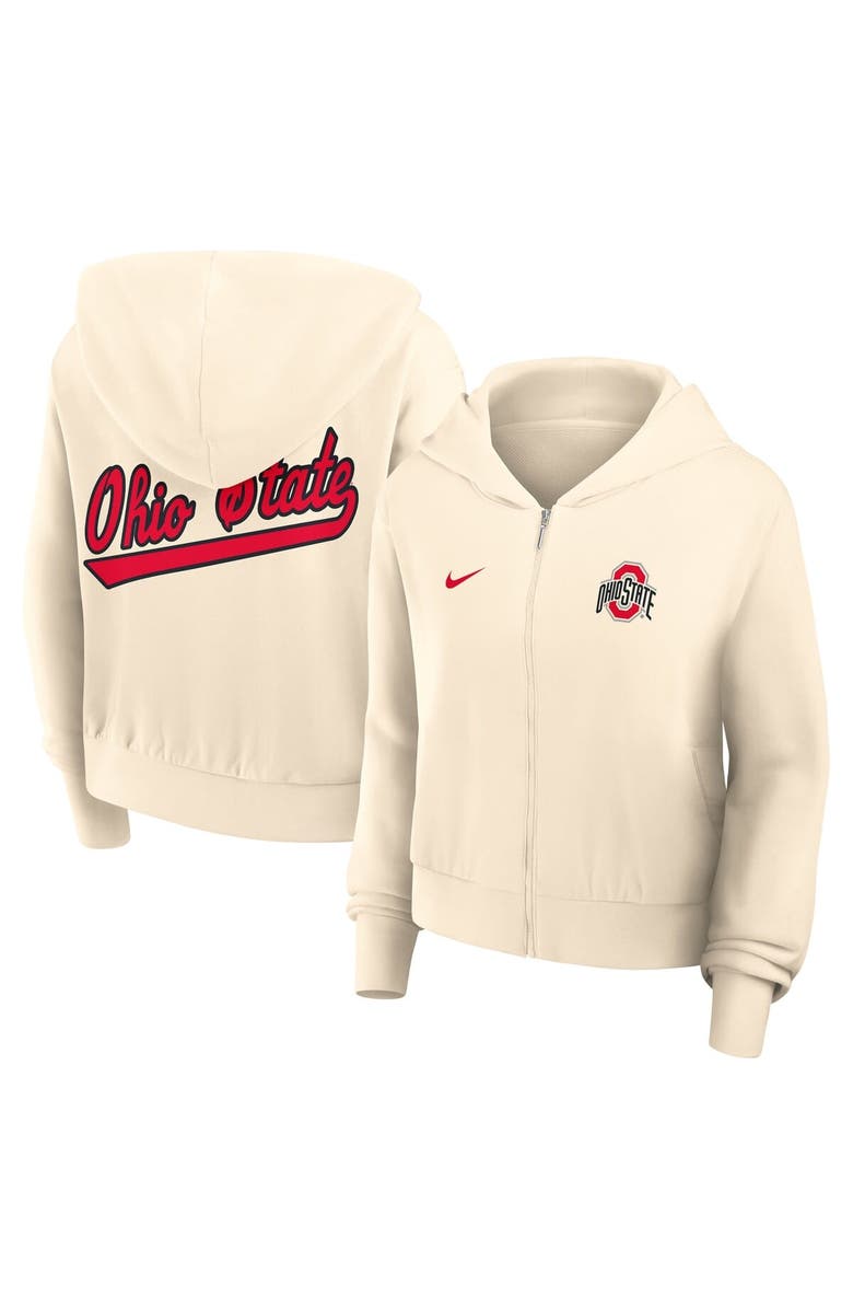 Nike Women's Nike Cream Ohio State Buckeyes Cropped Chill Full-Zip Hoodie, Main, color, Cream