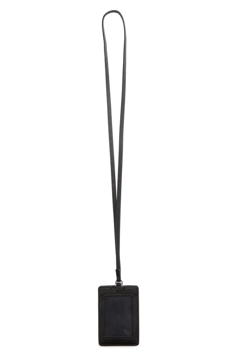 Faux Leather ID Lanyard, Main, color, BLACK