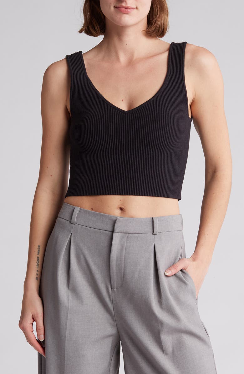Abound Reversible Rib Crop Sweater Tank, Alternate, color, Black Jet