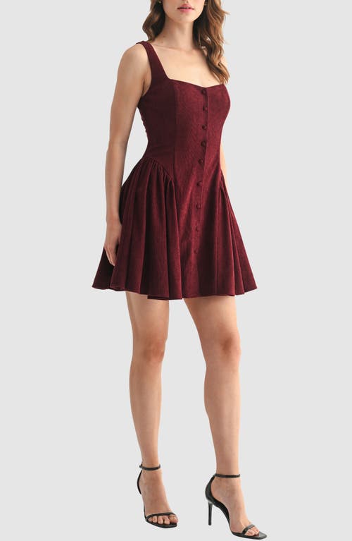 Lush Corduroy Button Flare Minidress In Brown