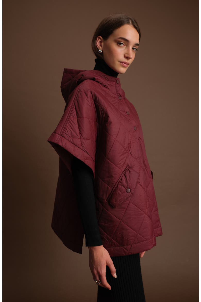 Otis Short Sleeve Puffer Poncho, Alternate, color, BURGUNDY