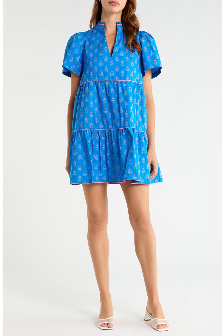 Candace Floral Tiered Cotton Minidress, Main, color, COBALT-MULTI