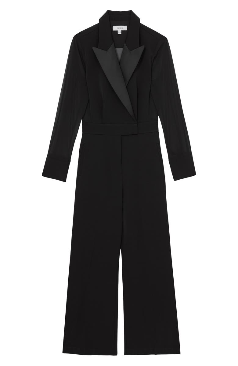 Reiss Perla Long Sleeve Tuxedo Jumpsuit, Alternate, color, Black