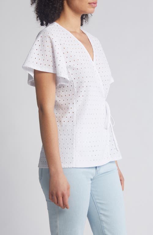Loveappella Eyelet Wrap Top In White