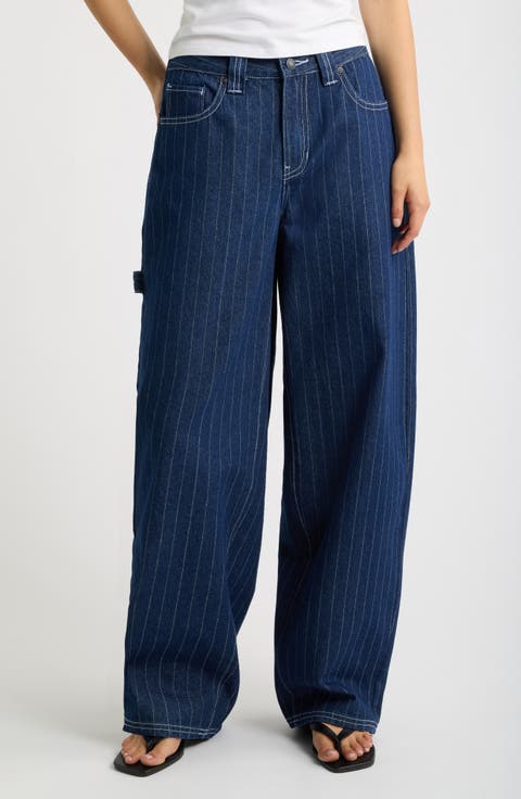 Pinstripe Baggy Wide Leg Carpenter Jeans