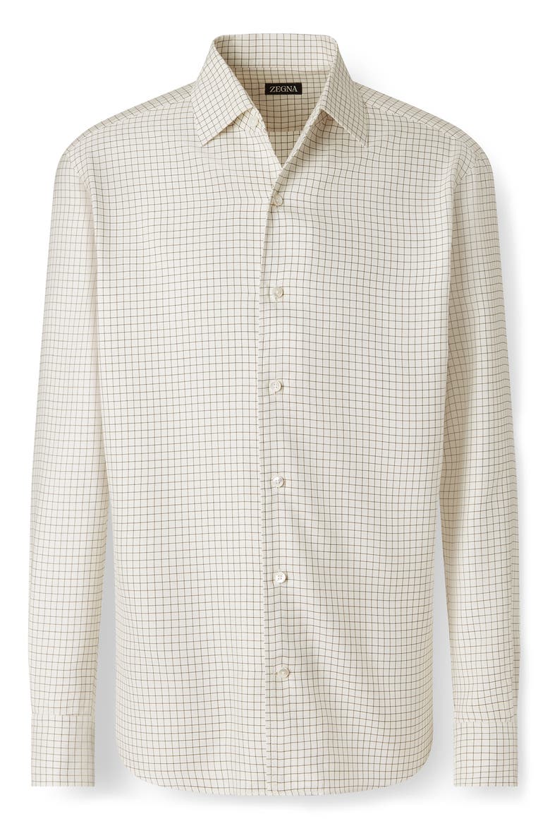 Regular Fit Checked Silk Shirt, Alternate, color, OFF WHITE AND DARK OLIVE GREEN