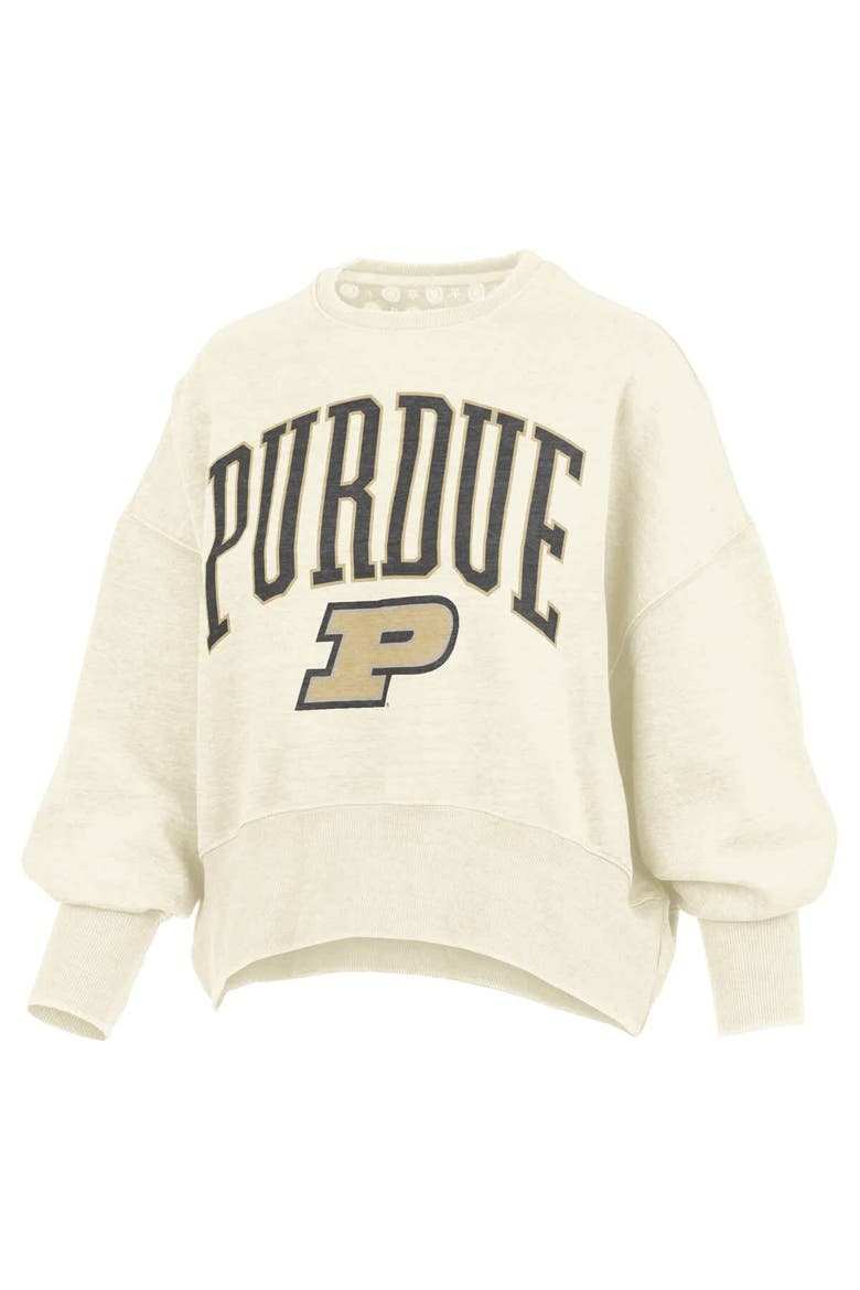 Women's Pressbox Natural Purdue Boilermakers Oversized Waist-Length Crewneck Sweatshirt, Alternate, color, Natural
