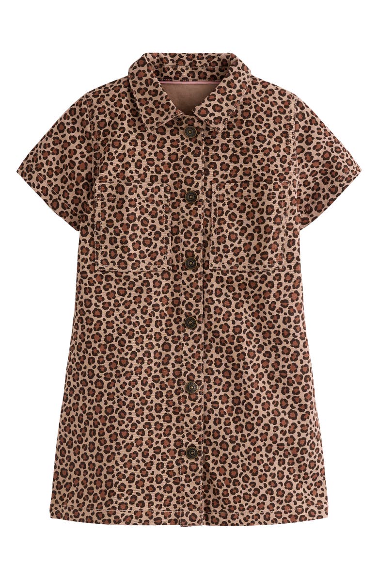 Mini Boden Kids' Leopard Print Denim Shirtdress, Main, color, Leopard