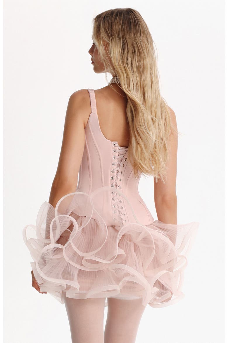 Structured Low Waist Taffeta Corset in Pink for Cocktail Events, Alternate, color, Pink