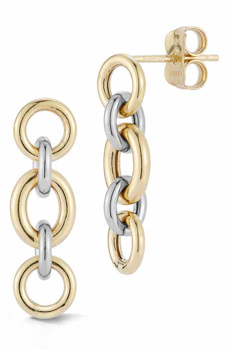 Ember Fine Jewelry <p>14K Two Tone Gold Link Drop Earrings</p>