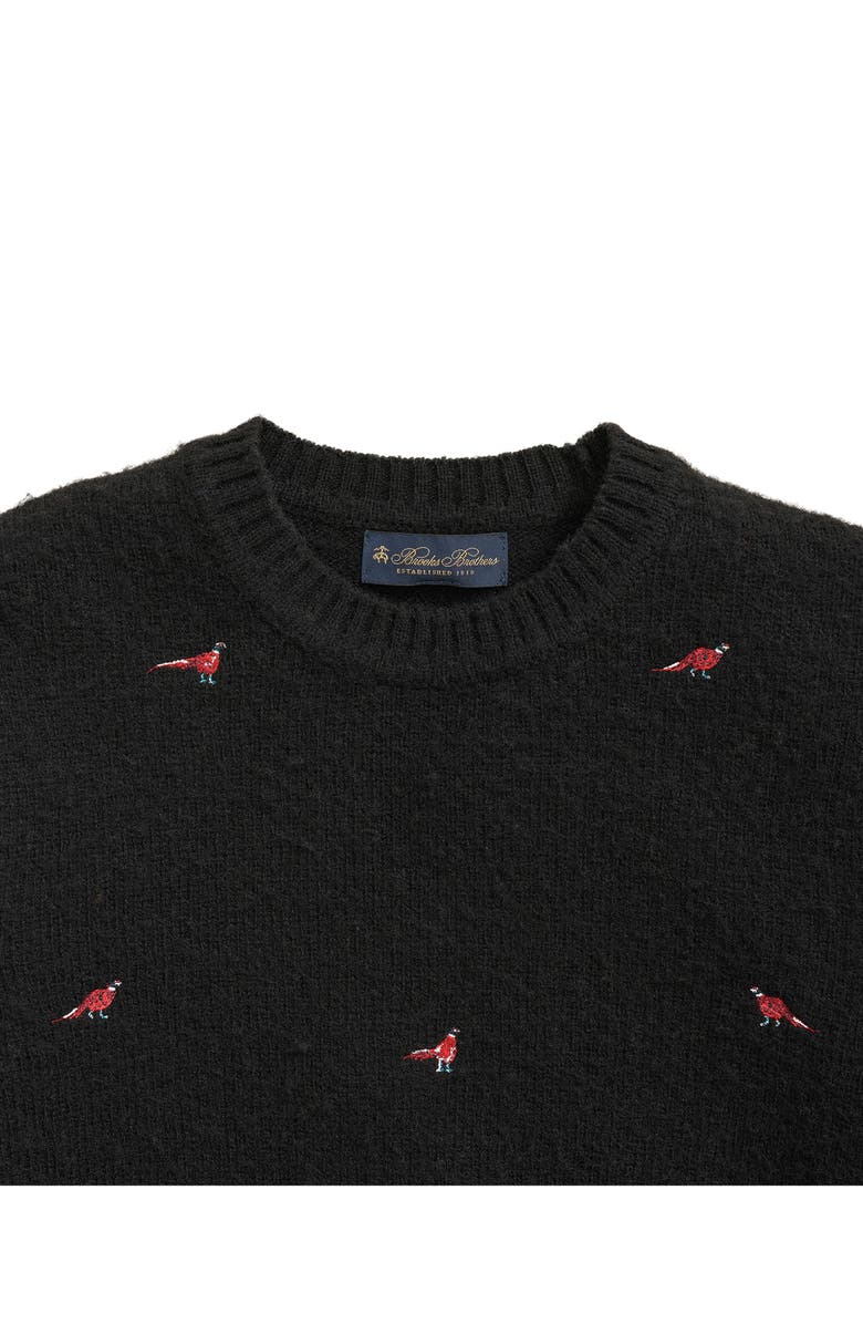 Brooks Brothers Pheasant Embroidery Wool Sweater, Alternate, color, Black