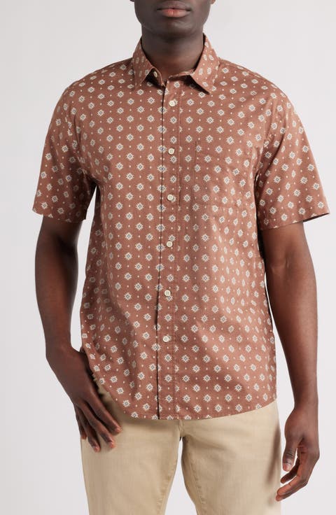 Shoreline National Park Print Short Sleeve Cotton Button-Up Shirt