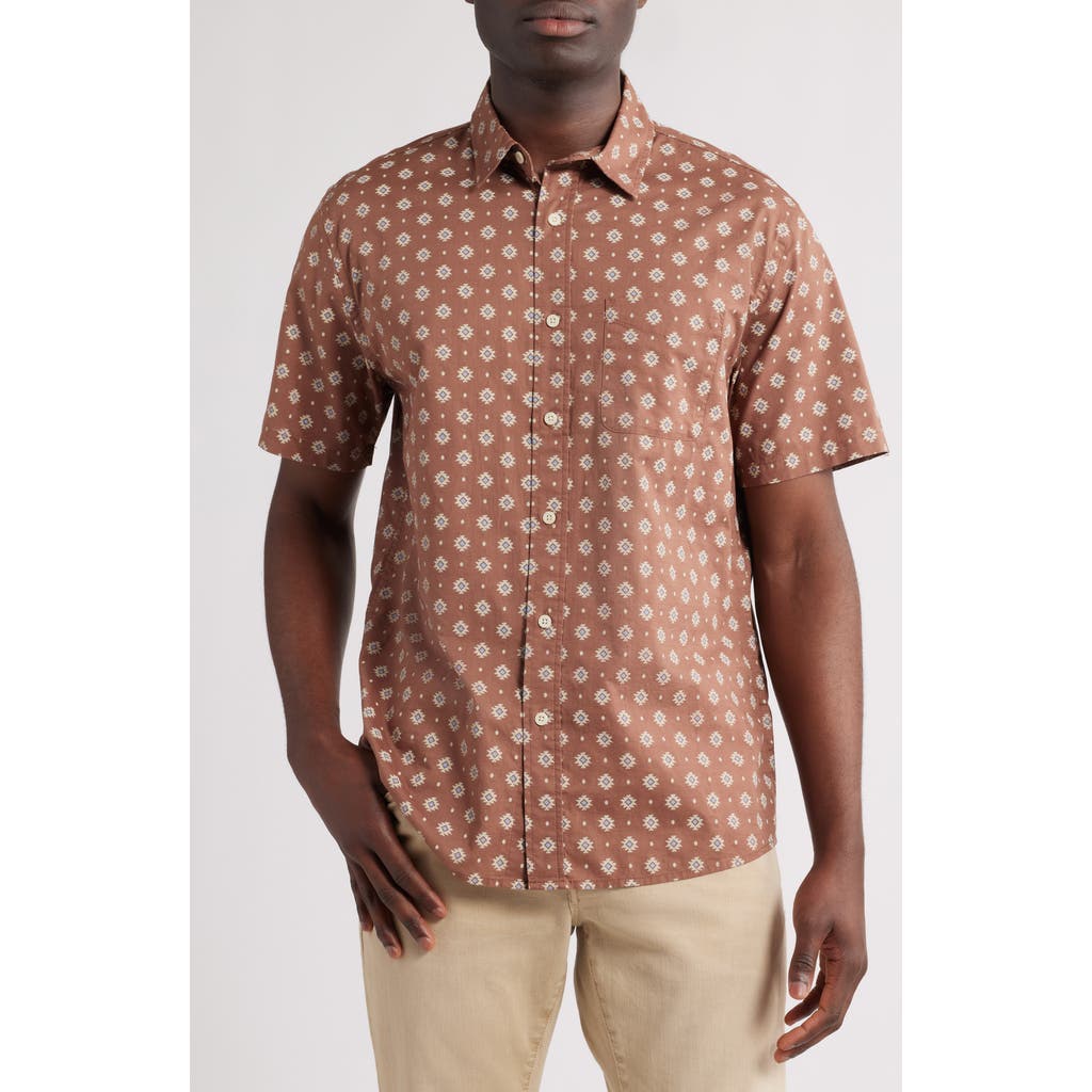 Pendleton Shoreline National Park Print Short Sleeve Cotton Button-up Shirt In Geo Red Brown