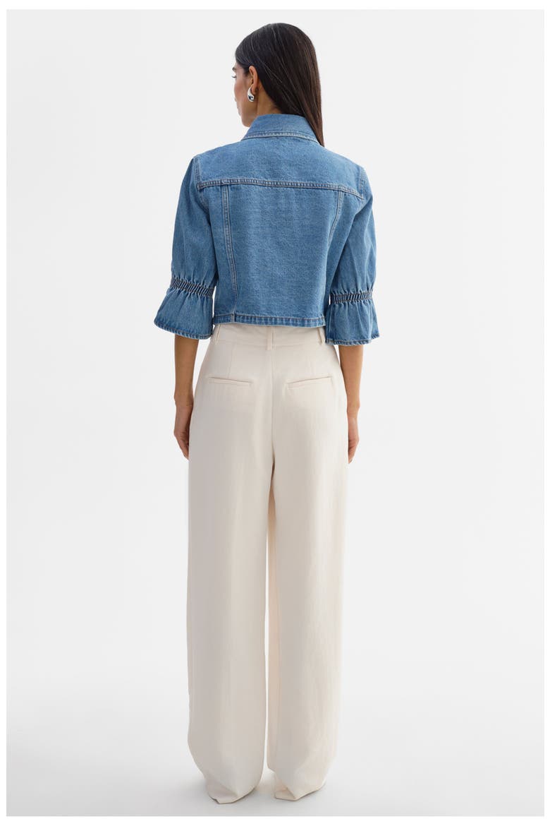 Carolina D | Denim Ruffle Sleeve Jacket, Alternate, color, MIBW