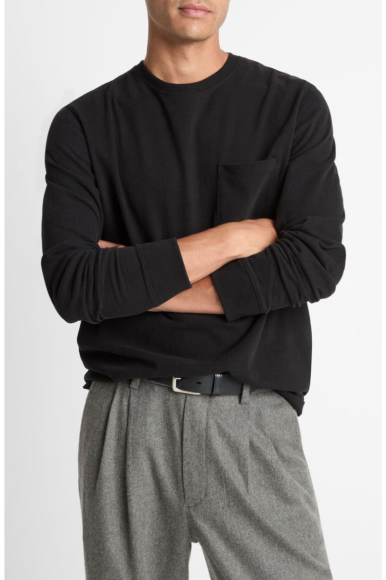 Long Sleeve Sueded Jersey Top, Main, color, BLACK