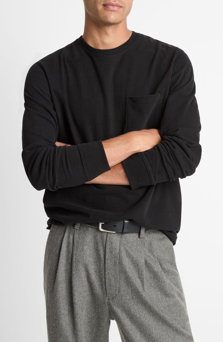 Vince Long Sleeve Sueded Jersey Top, Main, color, Black