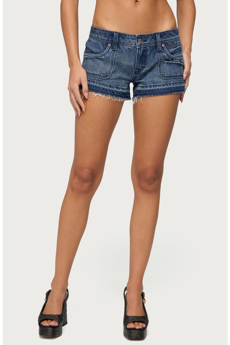 True Low Rise Denim Shorts, Main, color, DARK-BLUE-WASHED