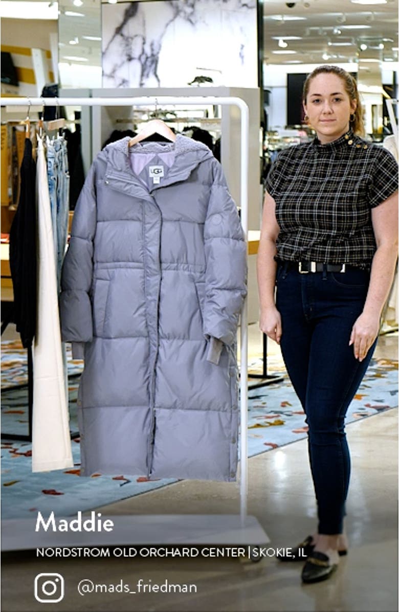 Keeley Faux Shearling Trim Longline Puffer Coat, sales video thumbnail