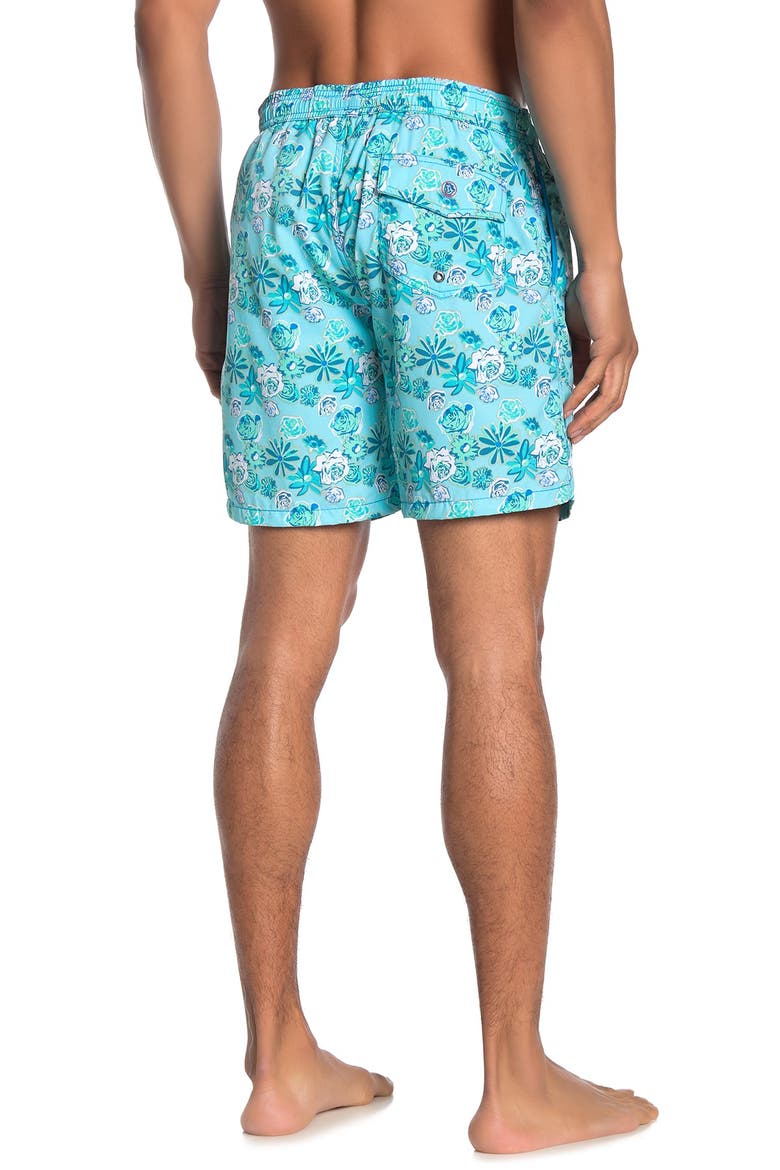 Floral Print Drawstring Swim Shorts, Alternate, color, LT. BLUEDNU