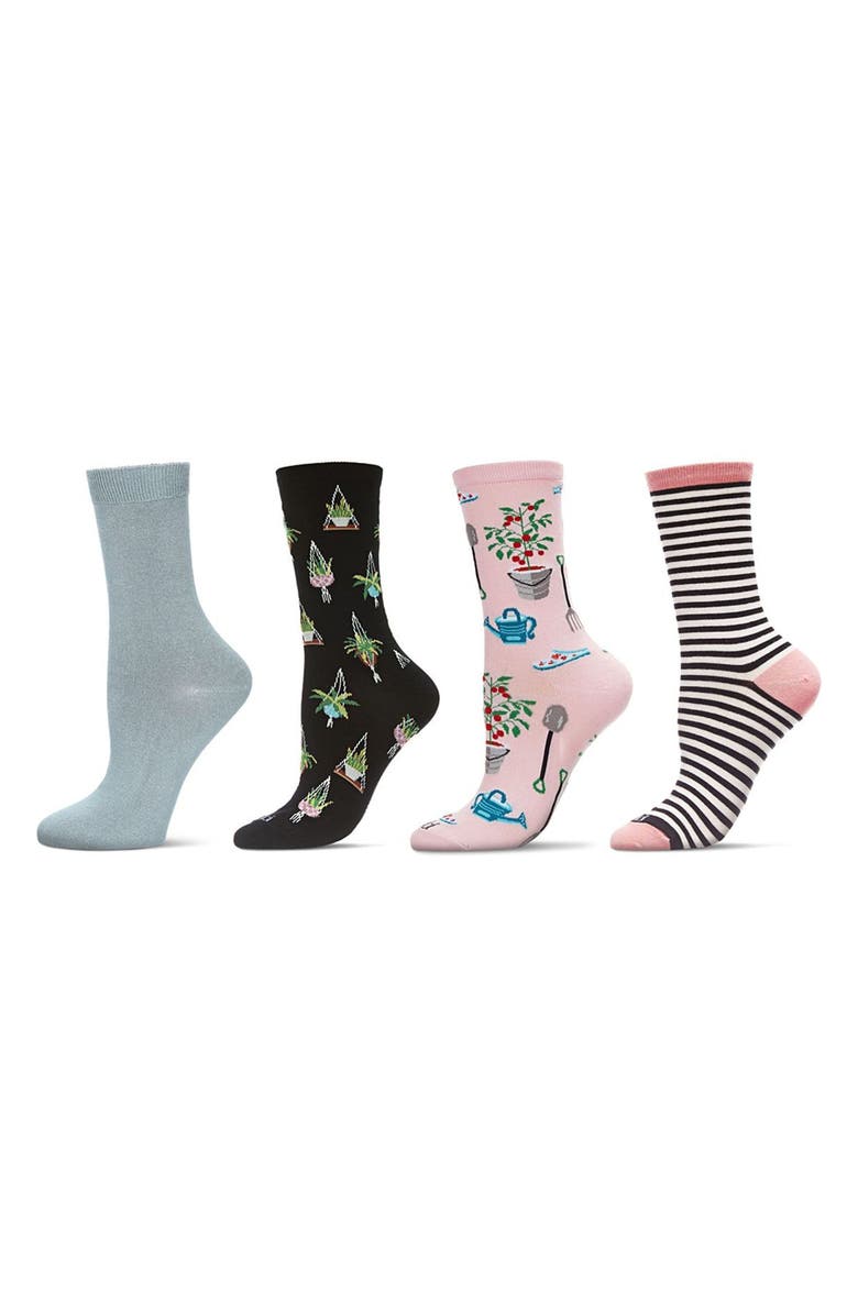 MeMoi Novelty Assorted 4-Pack Crew Socks, Main, color, Black