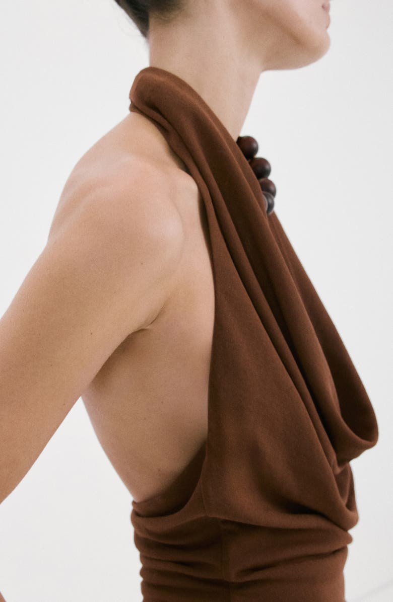 MANGO Coris Draped Halter Top, Alternate, color, Brown