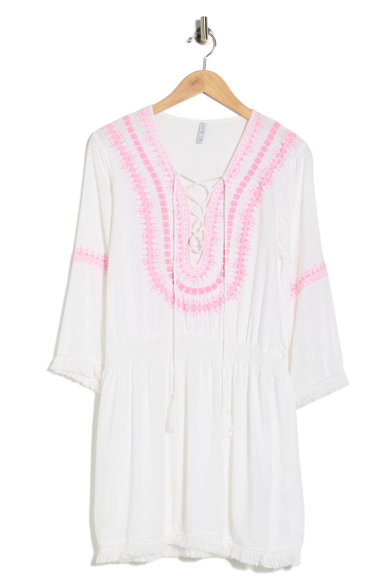 Embroidered Cover-Up Dress, Alternate, color, WHITE/PINK