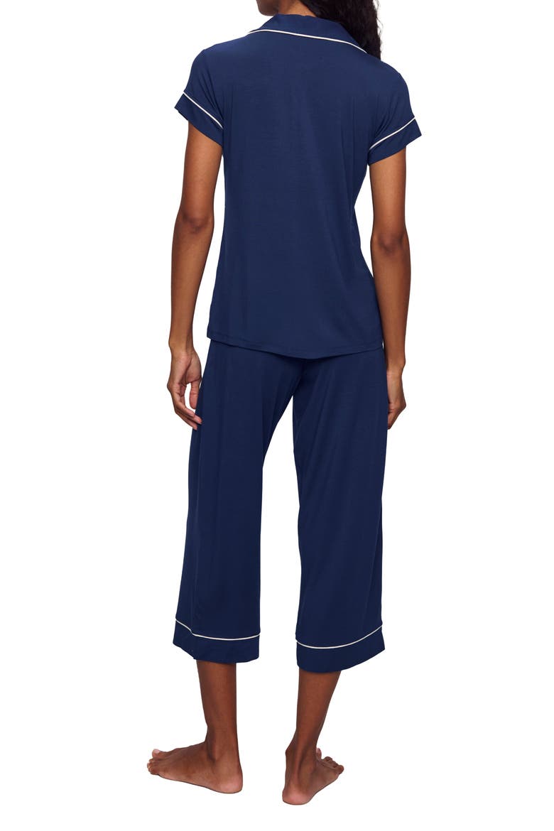 Gisele Short Sleeve Cropped Pajamas, Alternate, color, NAVY/ IVORY